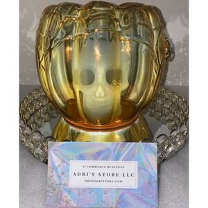 Bath & Body Works Pumpkin Appearing Skull 3 Wick Candle Pedestal Holder